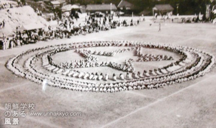 　九州朝鮮中高級学校の運動会(一九六二年)。写真は集団体操の一コマ、共和国の国旗等にも見られる五芒星を表現している。同校『学校沿革史』(一九六六年)より転載。